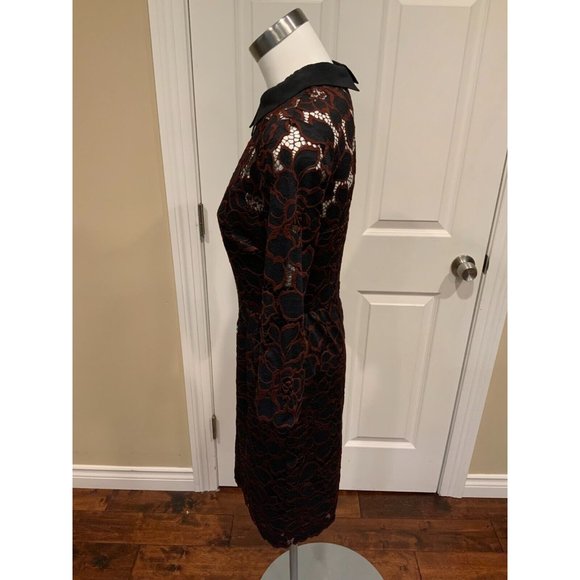 Trina Turk Black & Maroon Floral Lace Dress w/ Peter Pan Collar, Size 2 NWT! - Picture 5 of 8